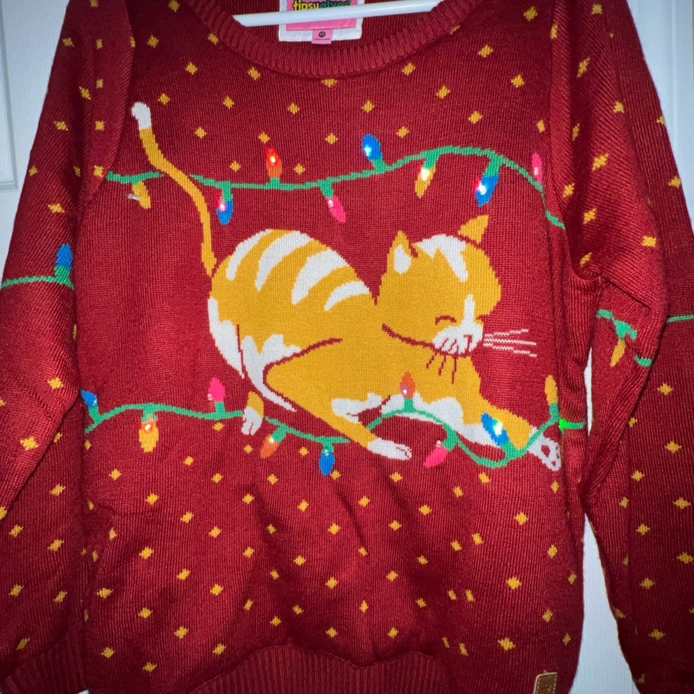 Tipsy Elves, Dark Red, Kitty Cat, Light-up, Christmas Sweater, Festive, Size XS